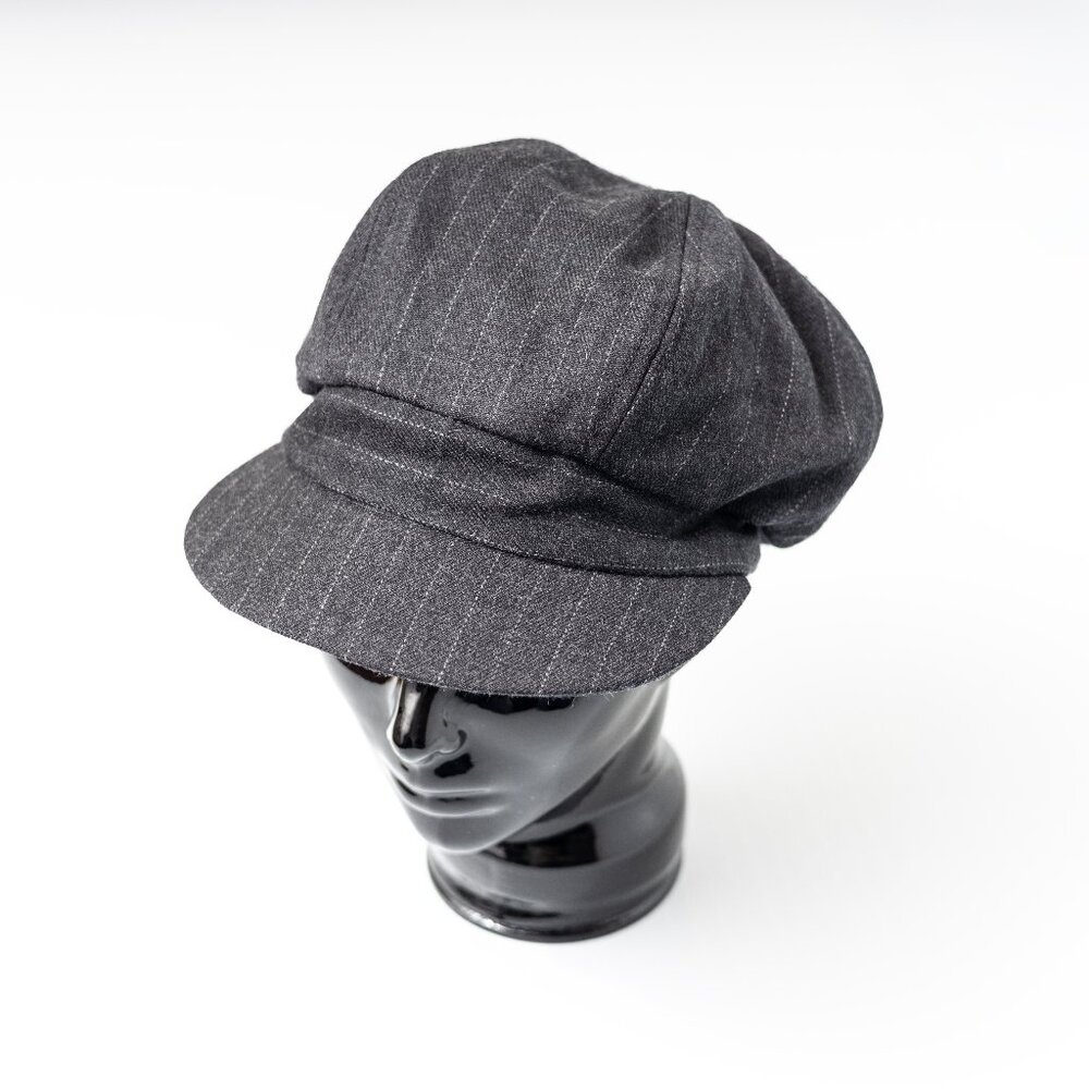 Women's Upcycled Pinstripe Wool Newsboy Cap with African Print Lining